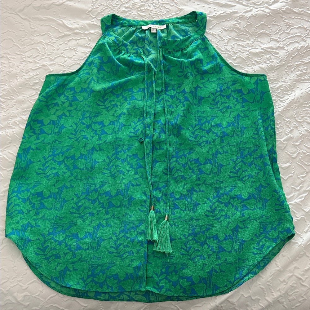 Rose & Olive Teal Floral Sleeveless Blouse
